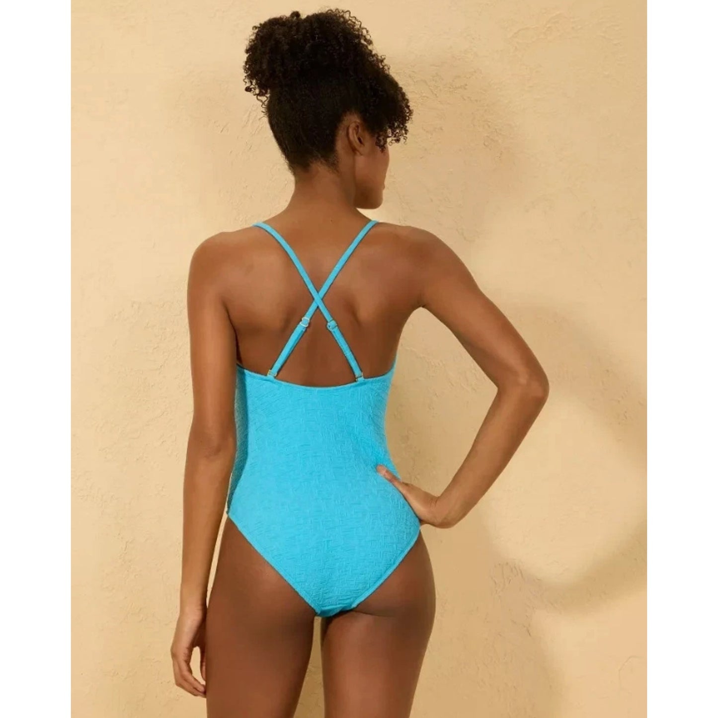 Women's Jacquard Textured Regular Leg Swimsuit - Shade & Shore Blue Large 12-14