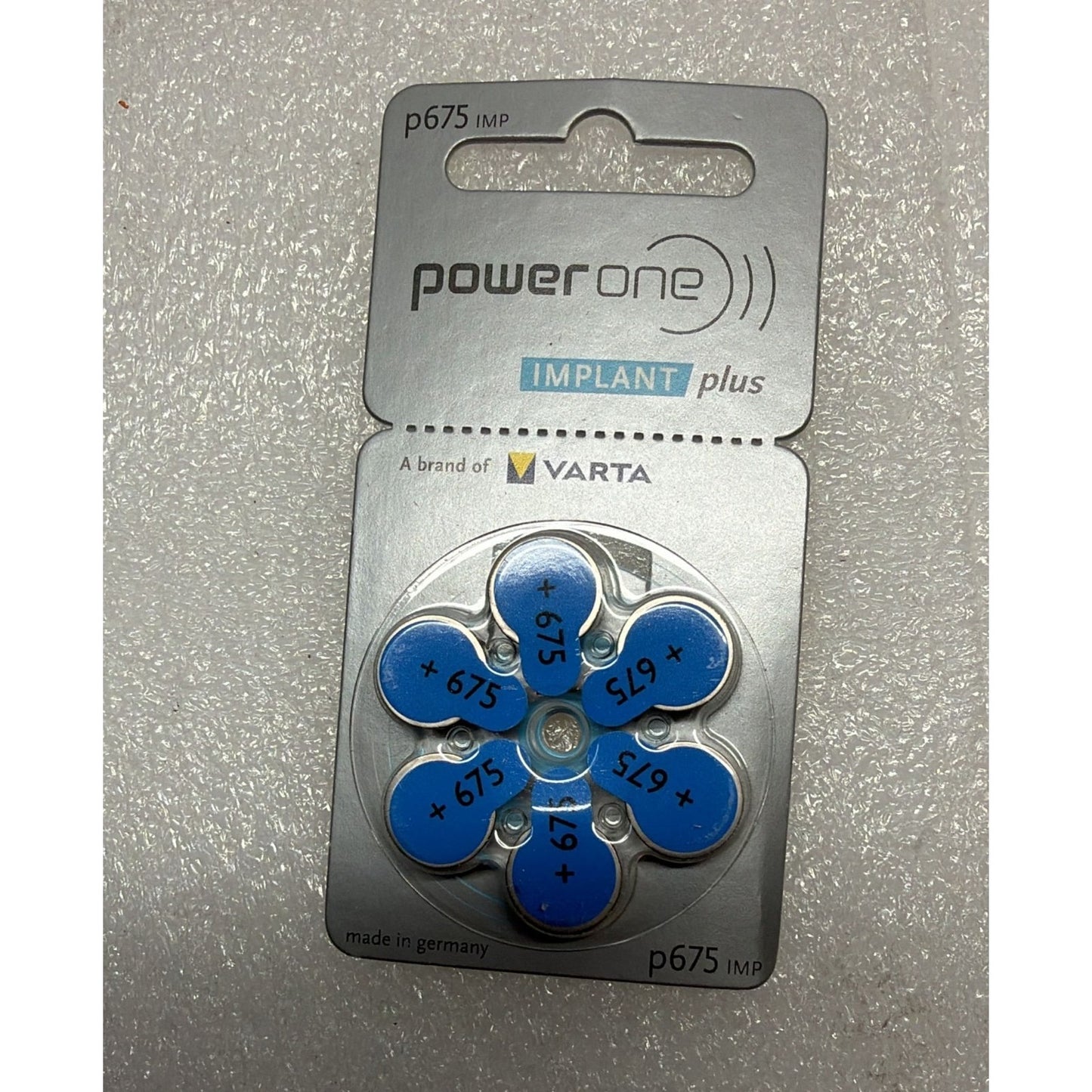 Implant Plus 60 Cochlear Batteries By Power One Size 675 Zinc air Mercury-Free