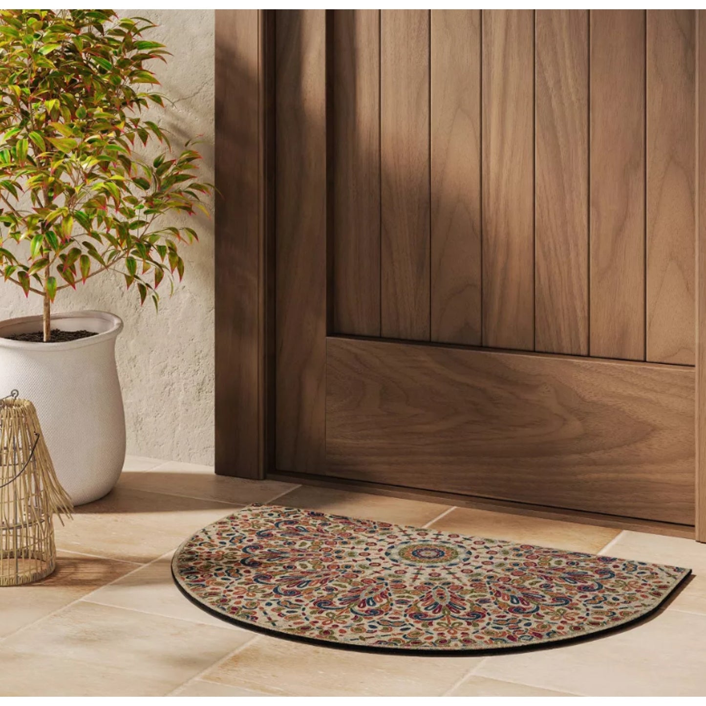 2'x3' Driftwood Medallion Half Round Doormat Beige - Threshold™: Outdoor Rubber