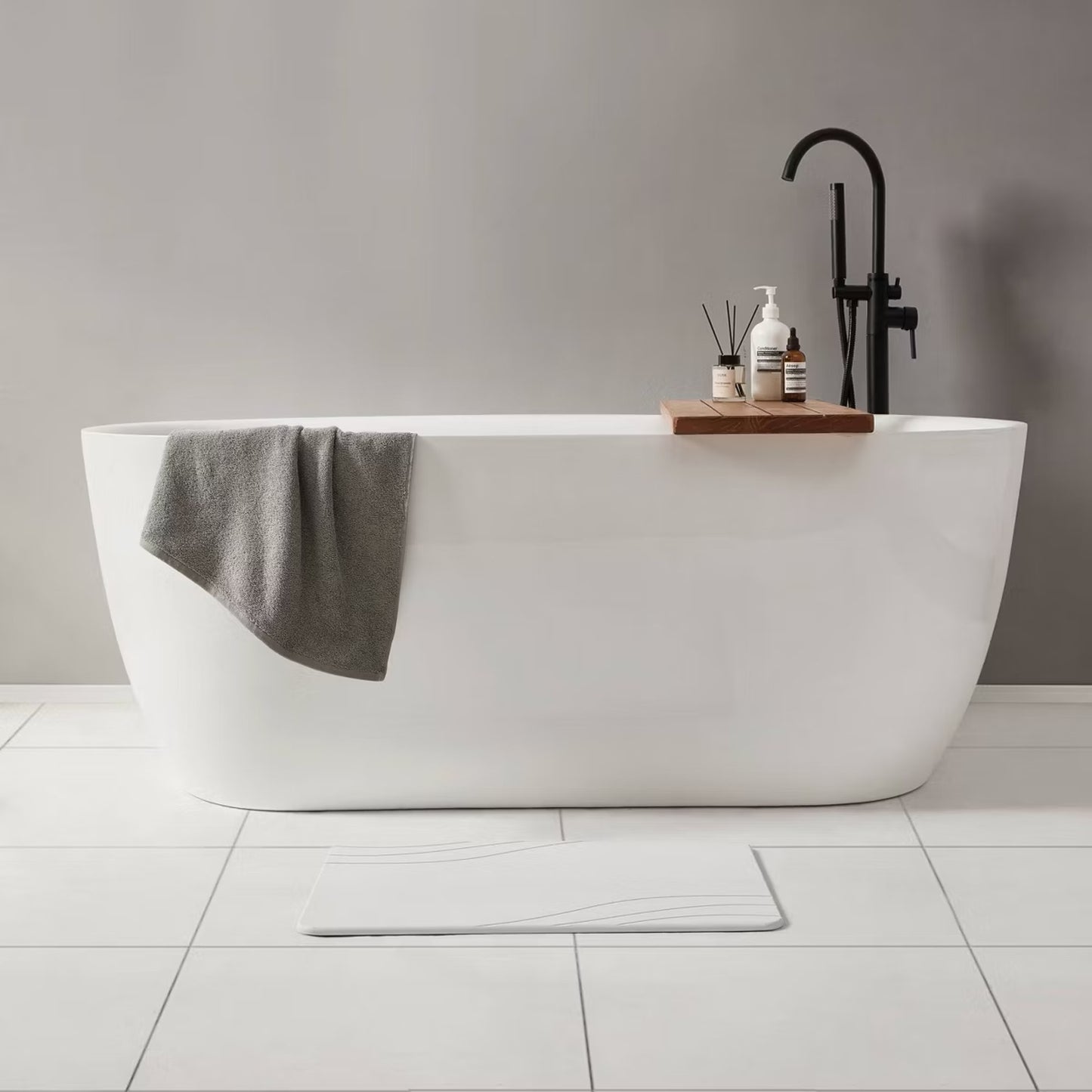 15.4"x23.6" Diatomaceous Stone Hard Bath Mat Warm White
