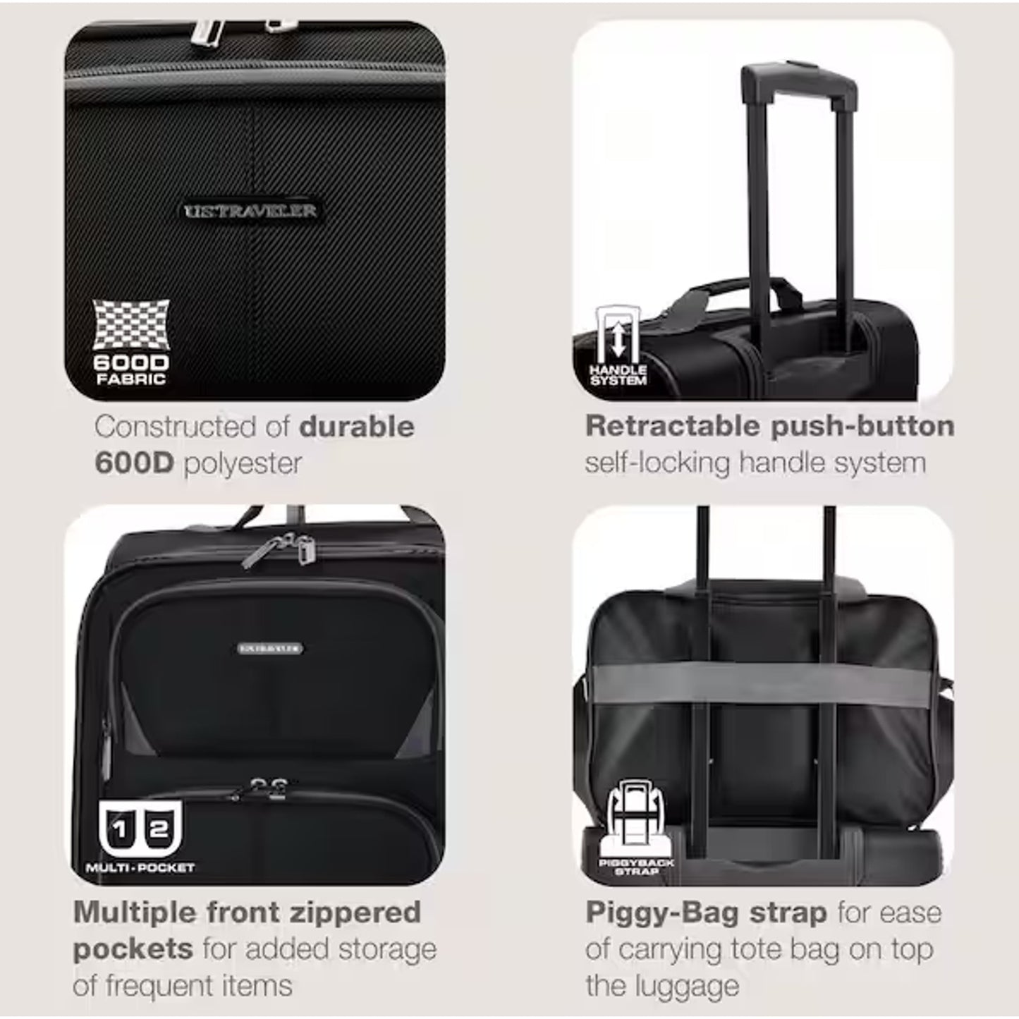 U.S. Traveler Forza 2PC Fabric Lightweight Carry-on & Tote Spinner Luggage Set