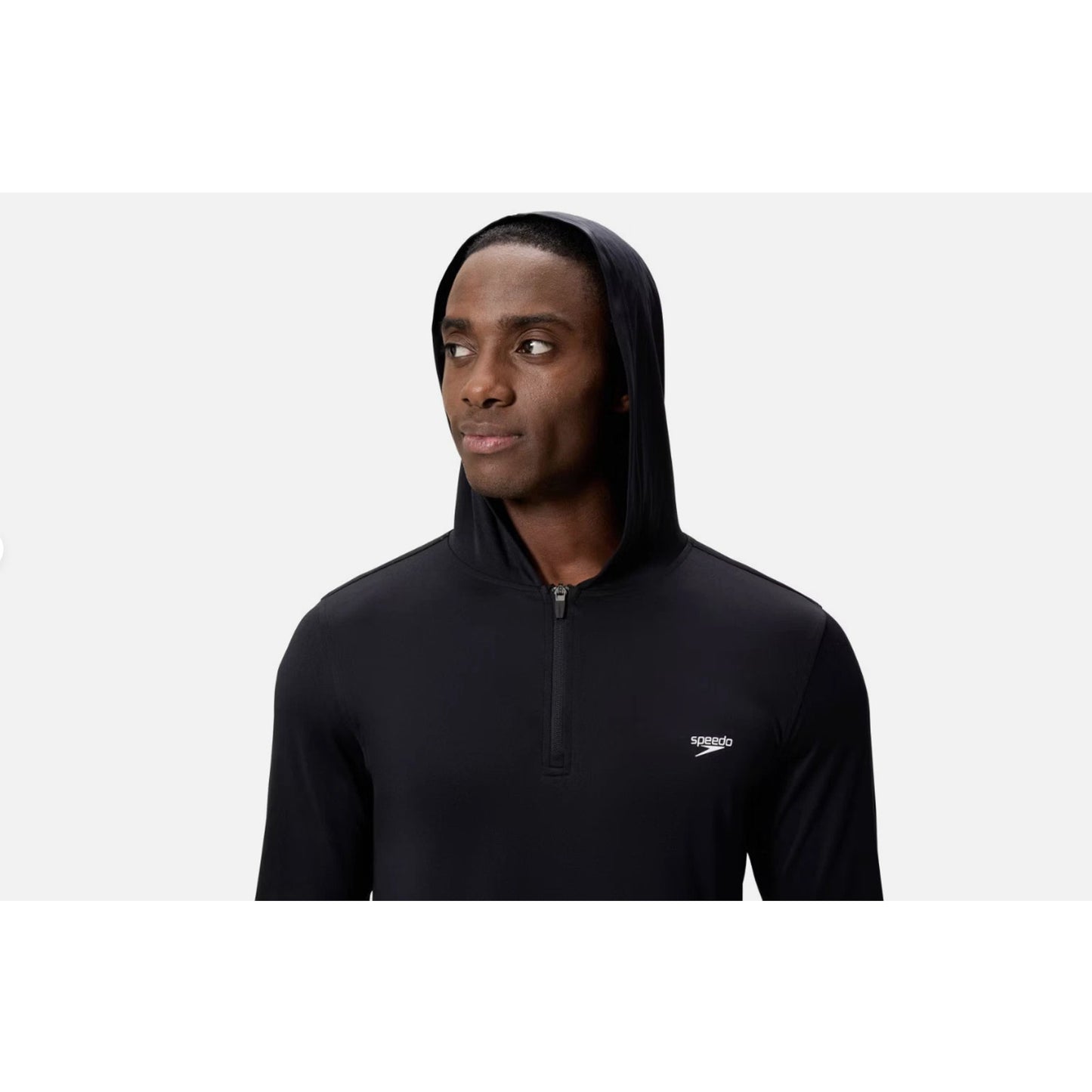Speedo Half-Zip Hooded Rash Guard Swim Shirt - Black M