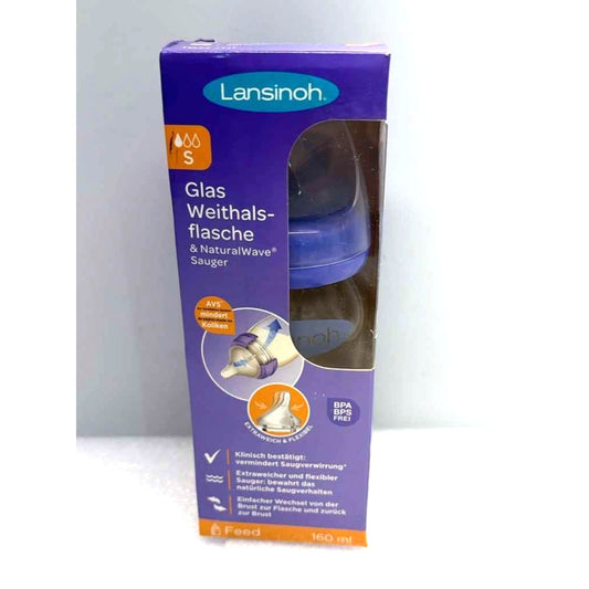 Lansinoh Glass Baby Bottle Eco-Friendly with NaturalWave Slow Flow Teat 160 ml