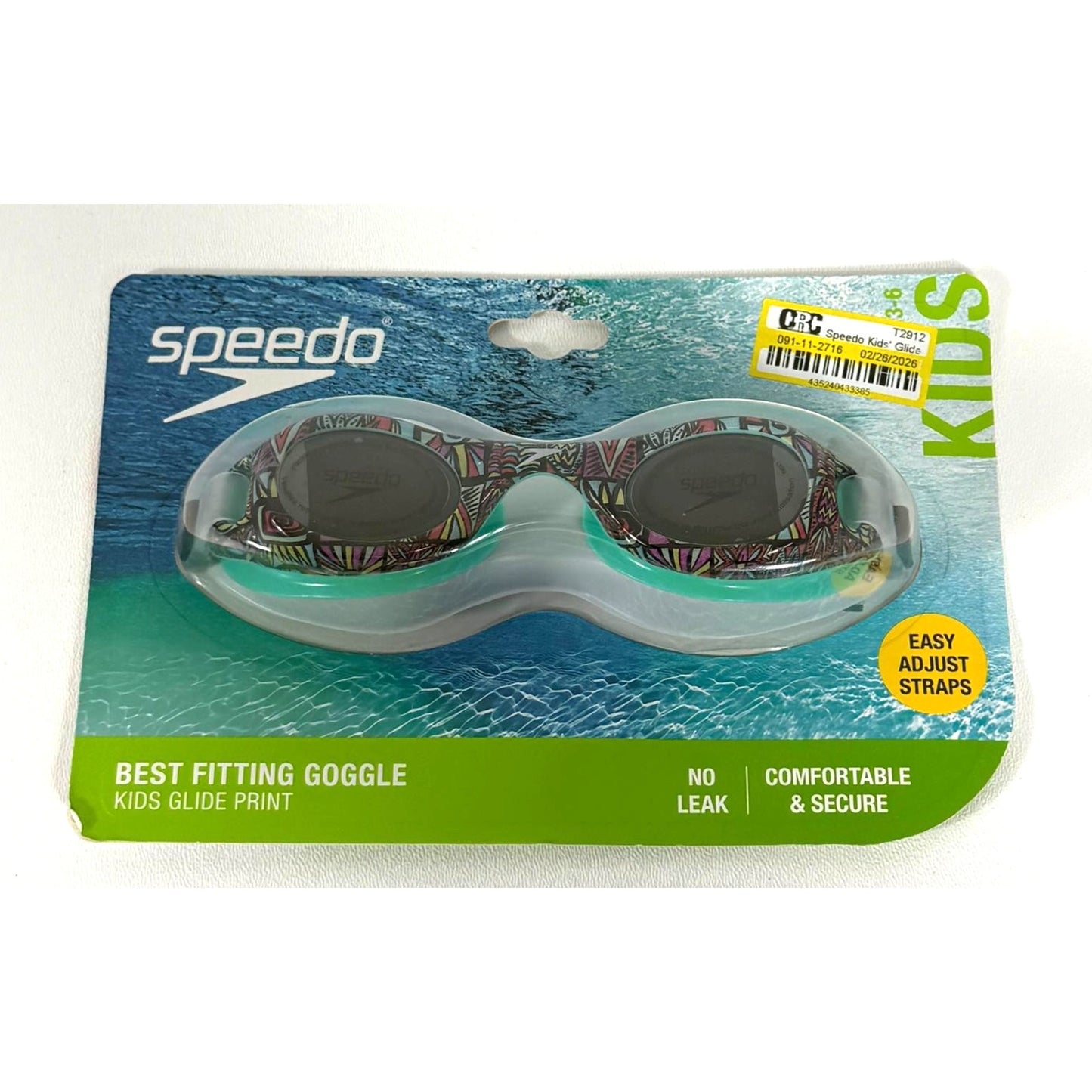 Speedo Kids Glide Print Goggles UV Protection Anti Fog Easy Adjust Straps