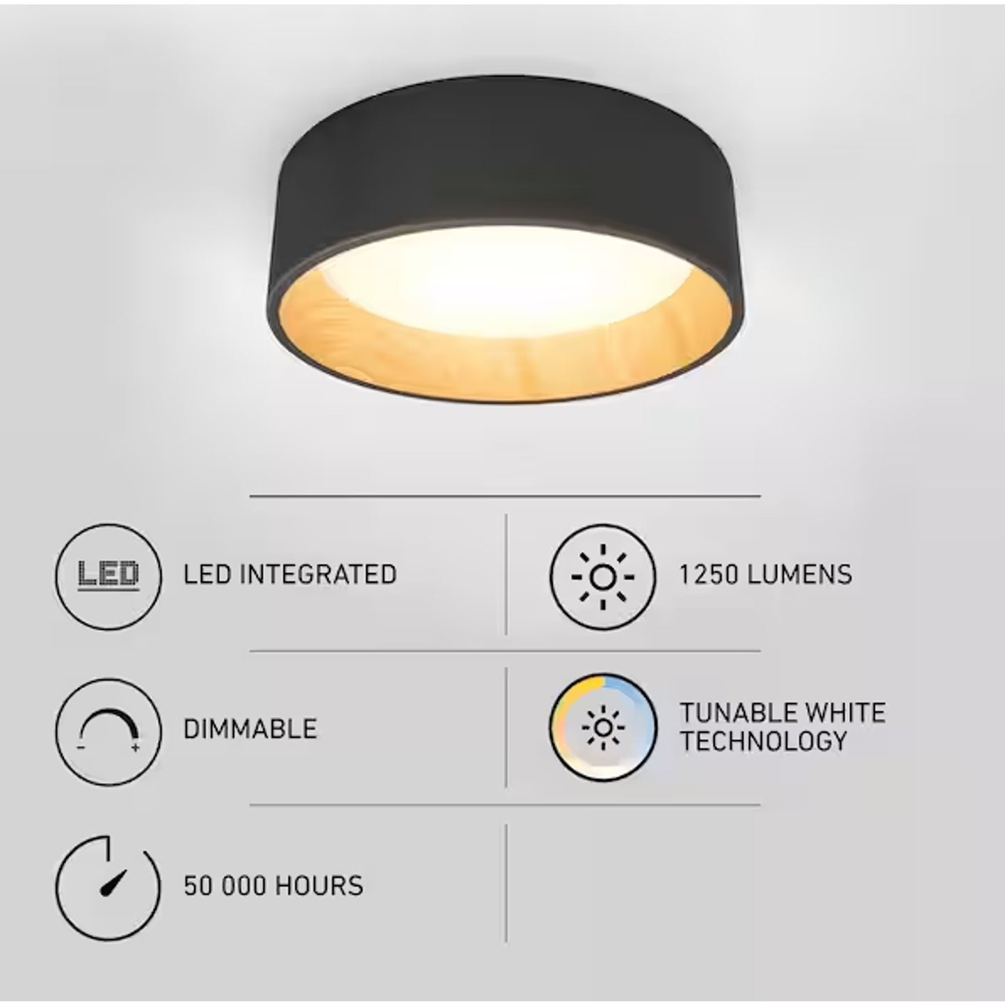 Artika Alton 13" 1-Light Modern Black & Wood LED 3 CCT Flush Mount Ceiling Light