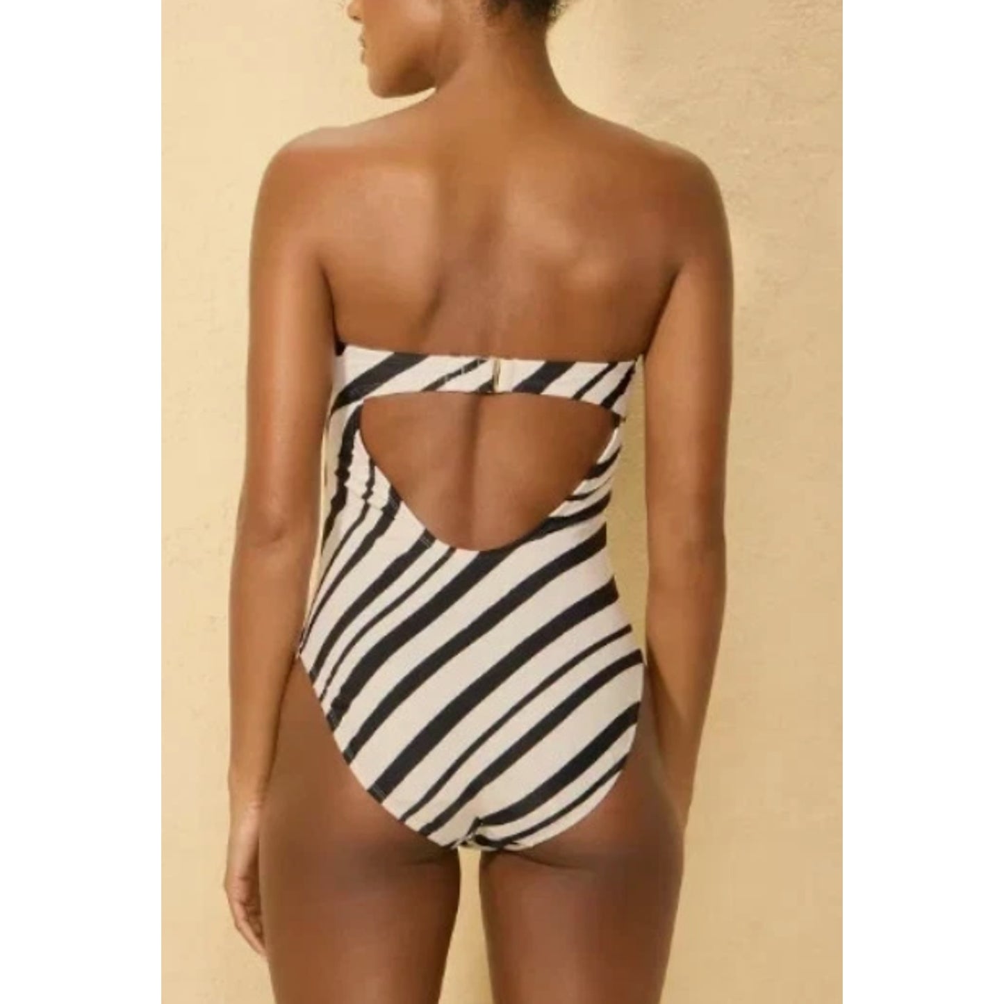 Shade & Shore Women's Striped Bandeau High Leg One Piece Swimsuit Size Small 4-6