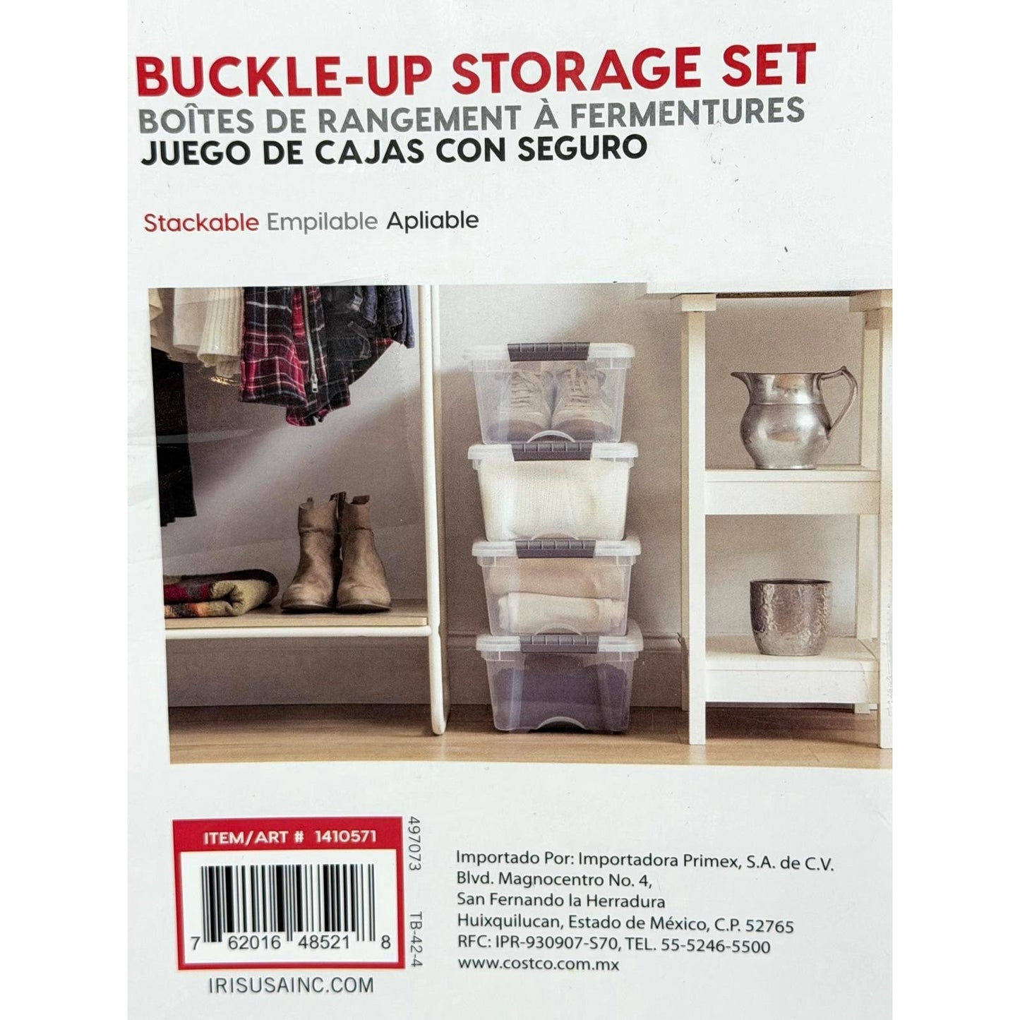Iris Buckle-Up Storage Set 12.9 Quart 4 Pack Clear Plastic Storage Boxes W/ Lids
