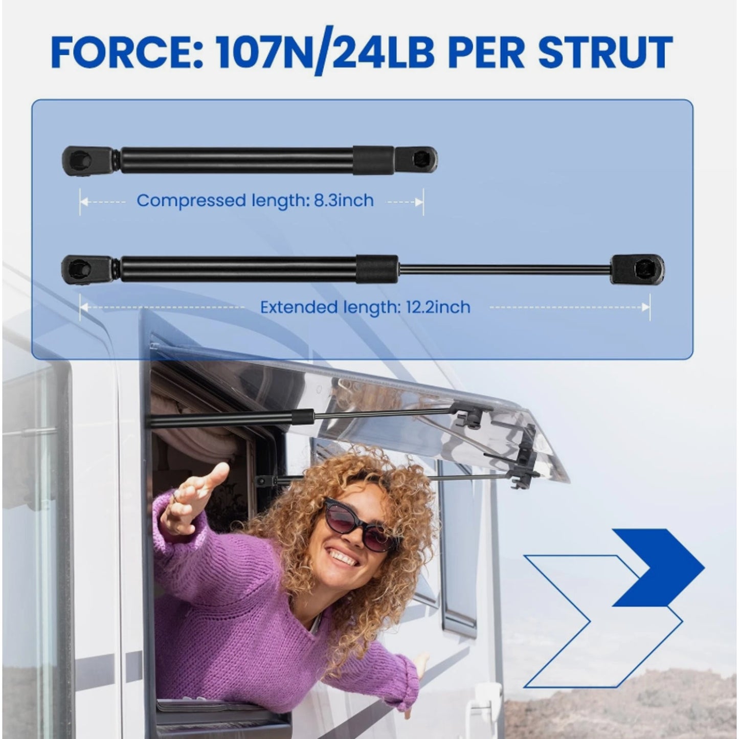 SYKRSS C16-03795 12" Gas Strut, 24Lbs/107N Struts, Shock Lift Support, Black