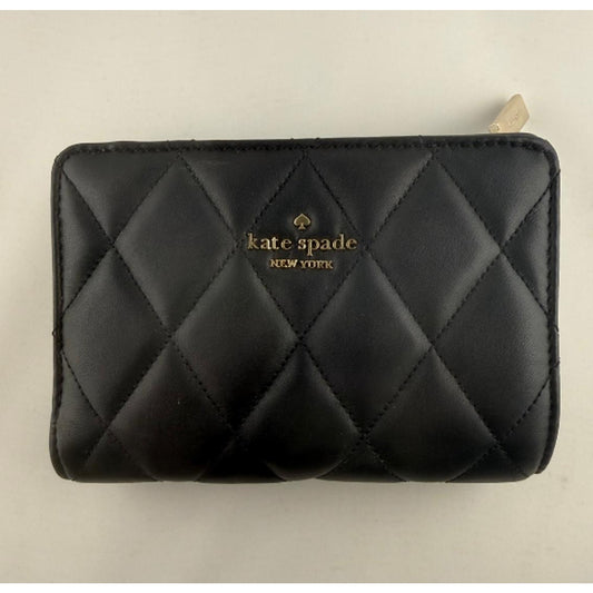 Brand New Kate Spade Carey Quilted Leather Medium Compact Bifold Wallet Black