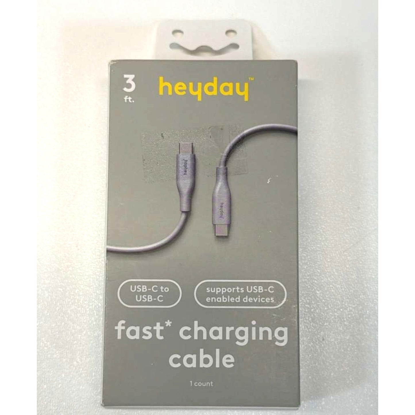 Heyday 3' USB-C to USB-C Fast Charging Cable. Gray