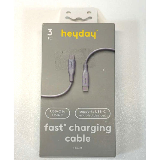Heyday 3' USB-C to USB-C Fast Charging Cable. Gray