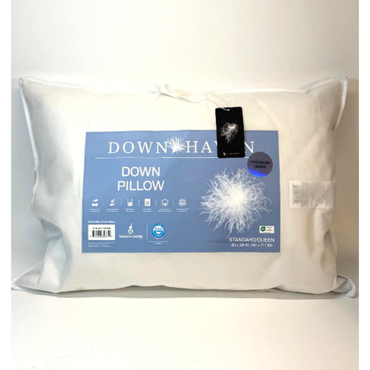 DownHaven Luxury White Down Filled Pillow Washable Standard/Queen 20 x 28 Inch