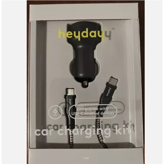 Car Charger with 6' USB-C to Braided Cable - heyday Matte Black 191907153347