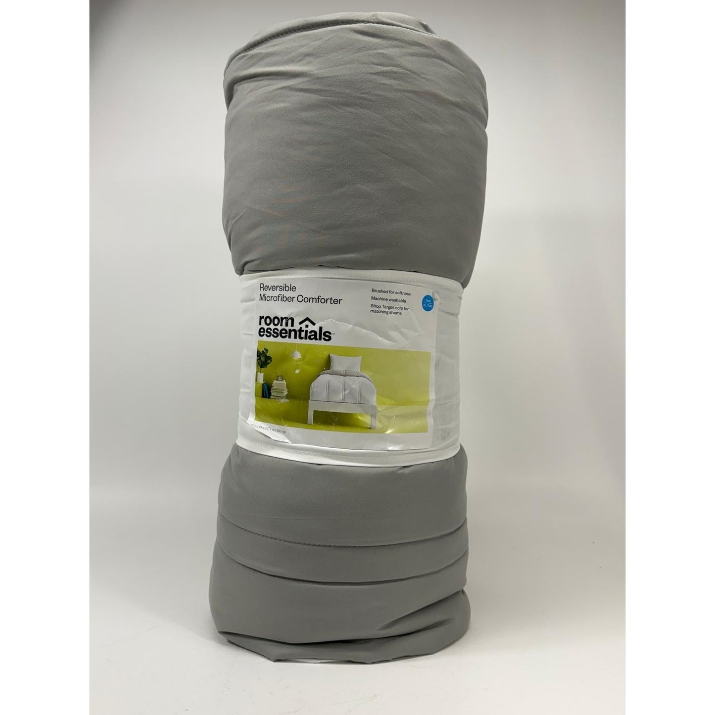 Microfiber Comforter True White Jet Gray Denim - Room Essentials: Twin/XL Twin