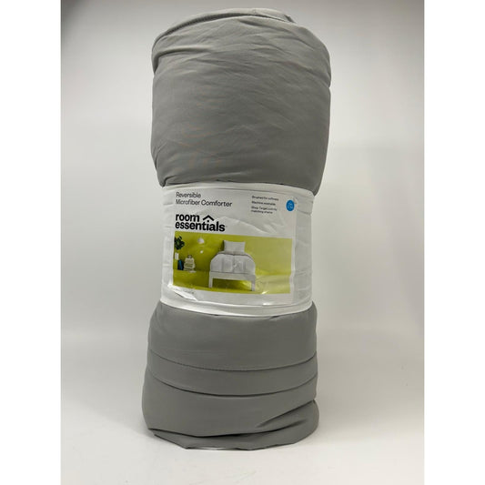 Microfiber Comforter True White Jet Gray Denim - Room Essentials: Twin/XL Twin