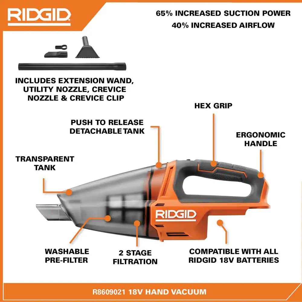 Ridgid 18V Cordless Hand Held Vacuum (Tool Only)