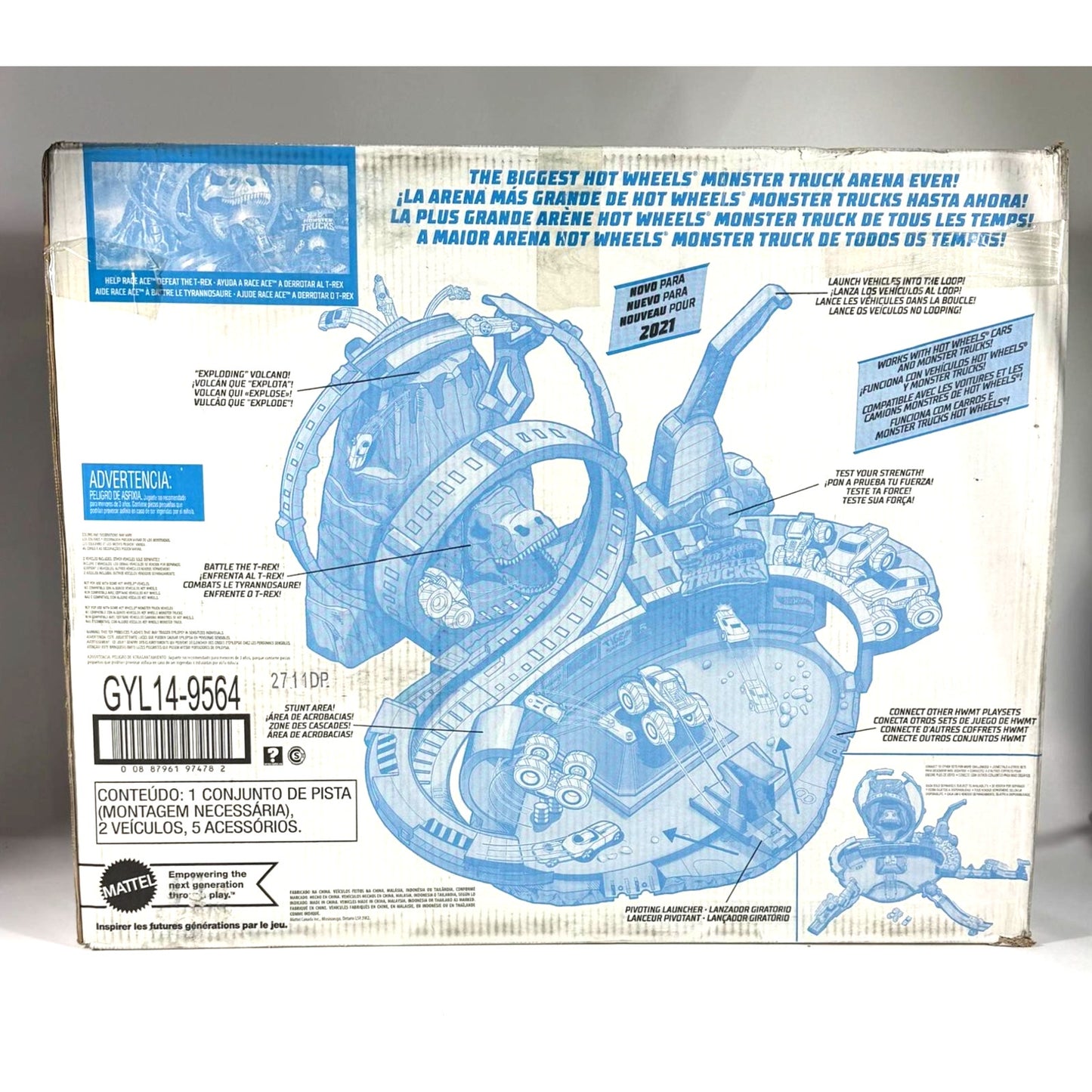 Hot Wheels Monster Trucks T-REX Volcano Arena Playset NIB 2021