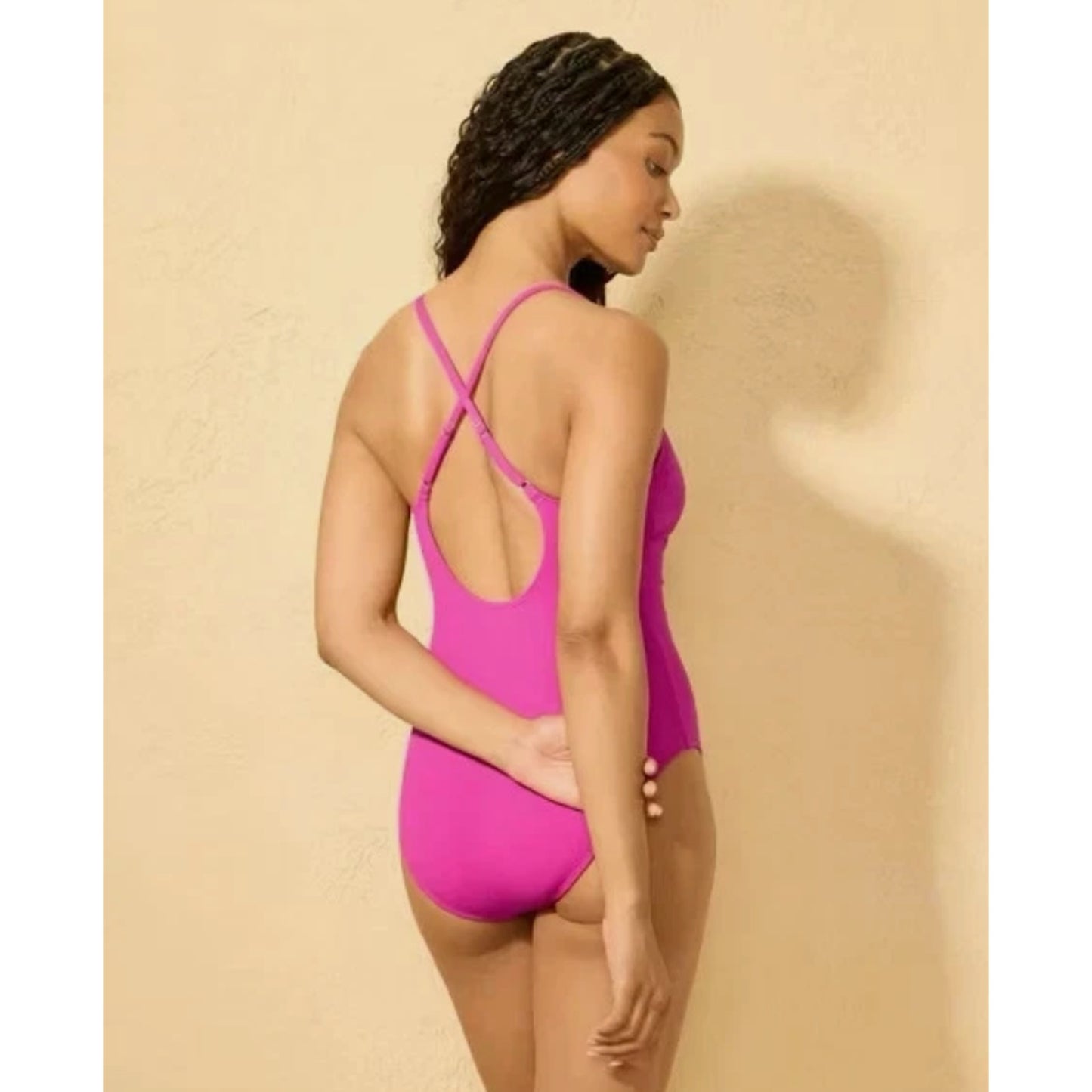 Women's Micro Crinkle V Neck Swimsuit - Shade & Shore Dark Pink XL 16