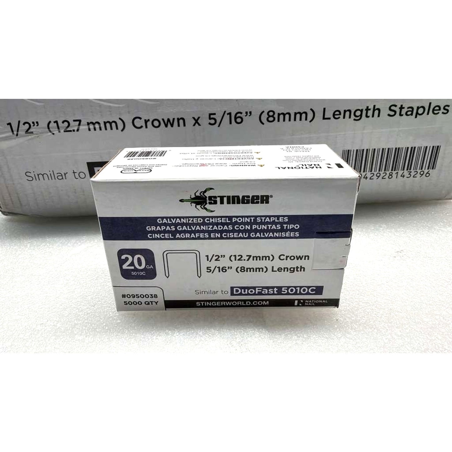 Stinger Staples 20 Gauge - 1/2” Crown - 5/16” Lot for 20 boxes duofast 5010c