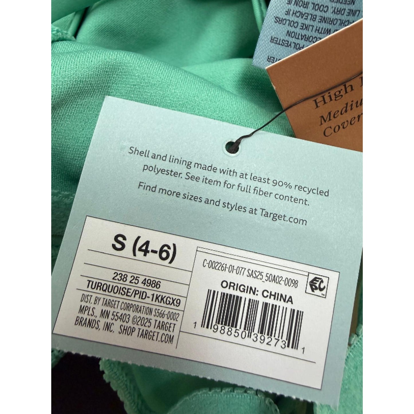 Women's Ruffle Trim High Leg Cheeky Swimsuit Shade & Shore Turquoise Blue S 4-6