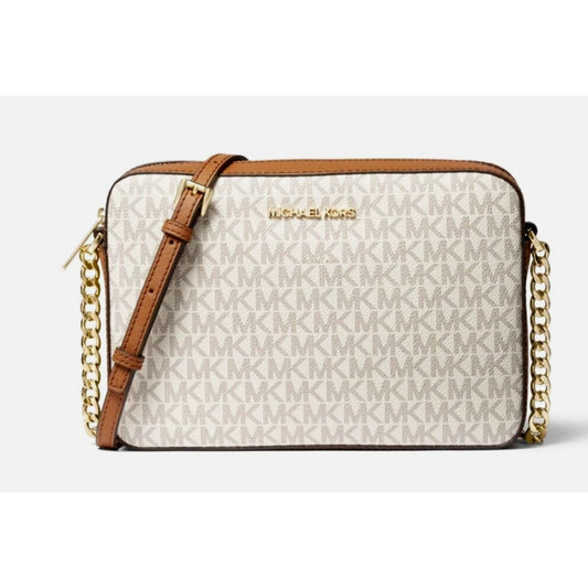 New Michael Kors Jet Set Large Logo Crossbody Bag Vanilla