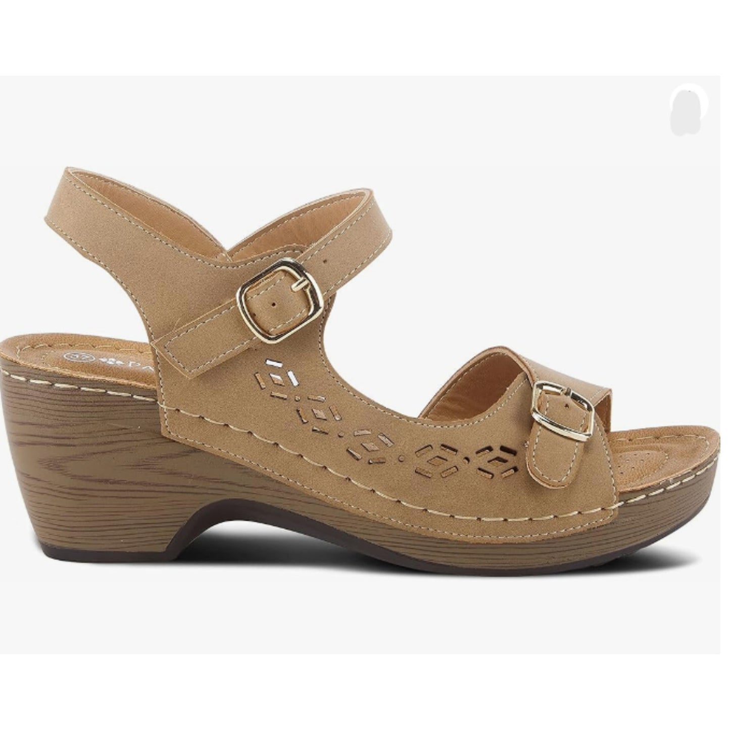 Patrizia Women's Shantay Adjustable Wedge Sandals with Back Strap - Tan Sz 6.5-7