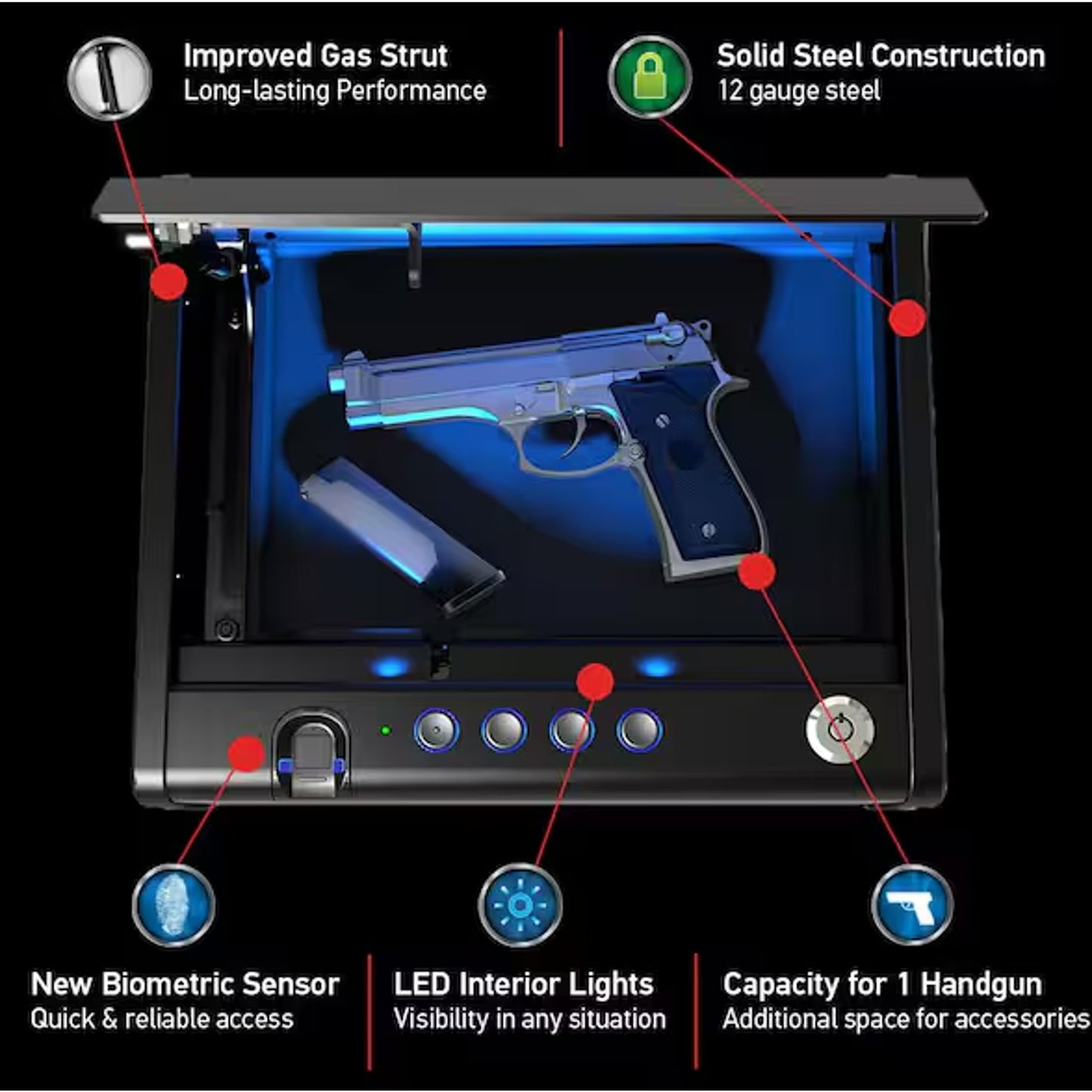 Sentry Safe (QAP1BLX) - Quick Access Biometric Pistol Gun Safe LED Light -Black