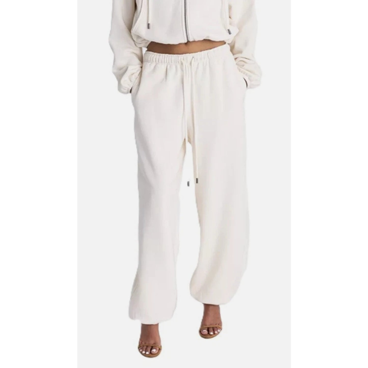 KBB by Kahlana The Dwayne Sweats Cream Color High Rise Joggers Size Medium