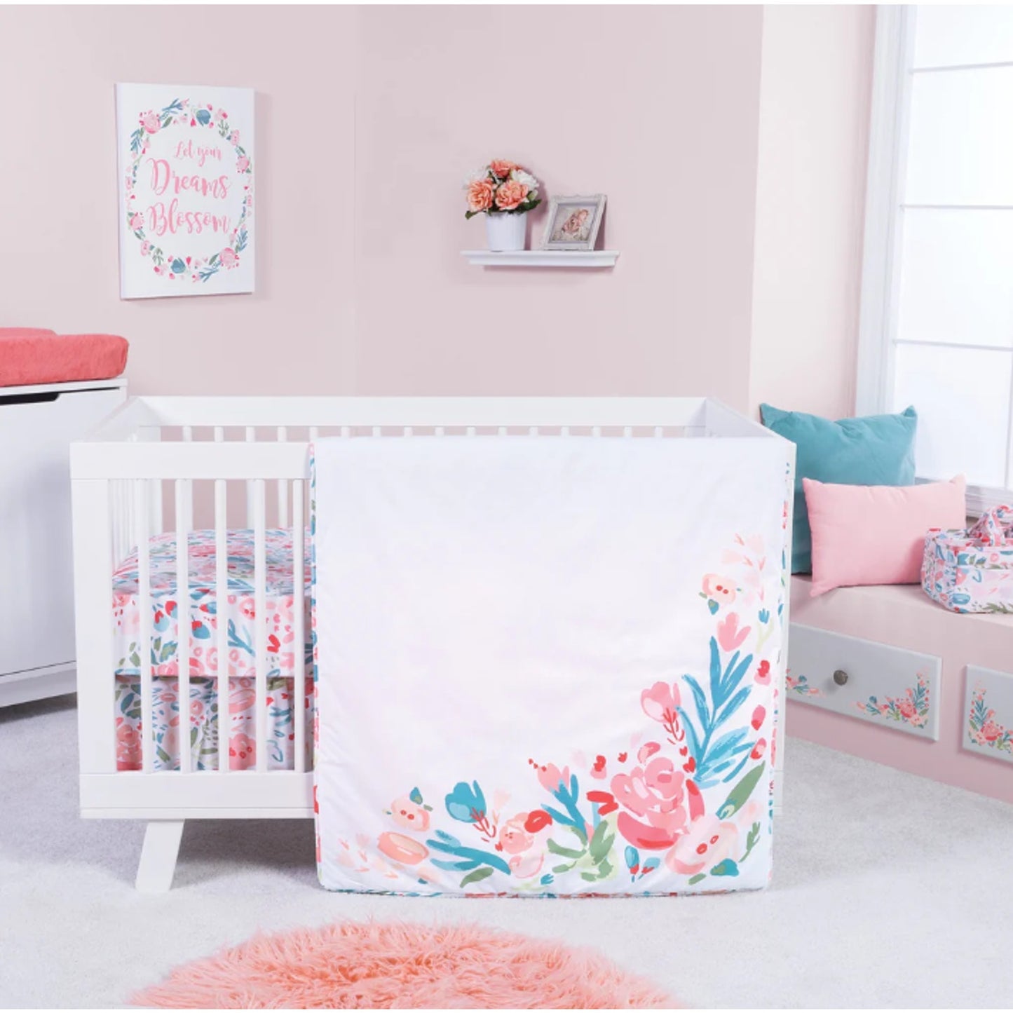 Trend Lab Painterly Floral 3 Piece Baby Nursery Crib Bedding Set