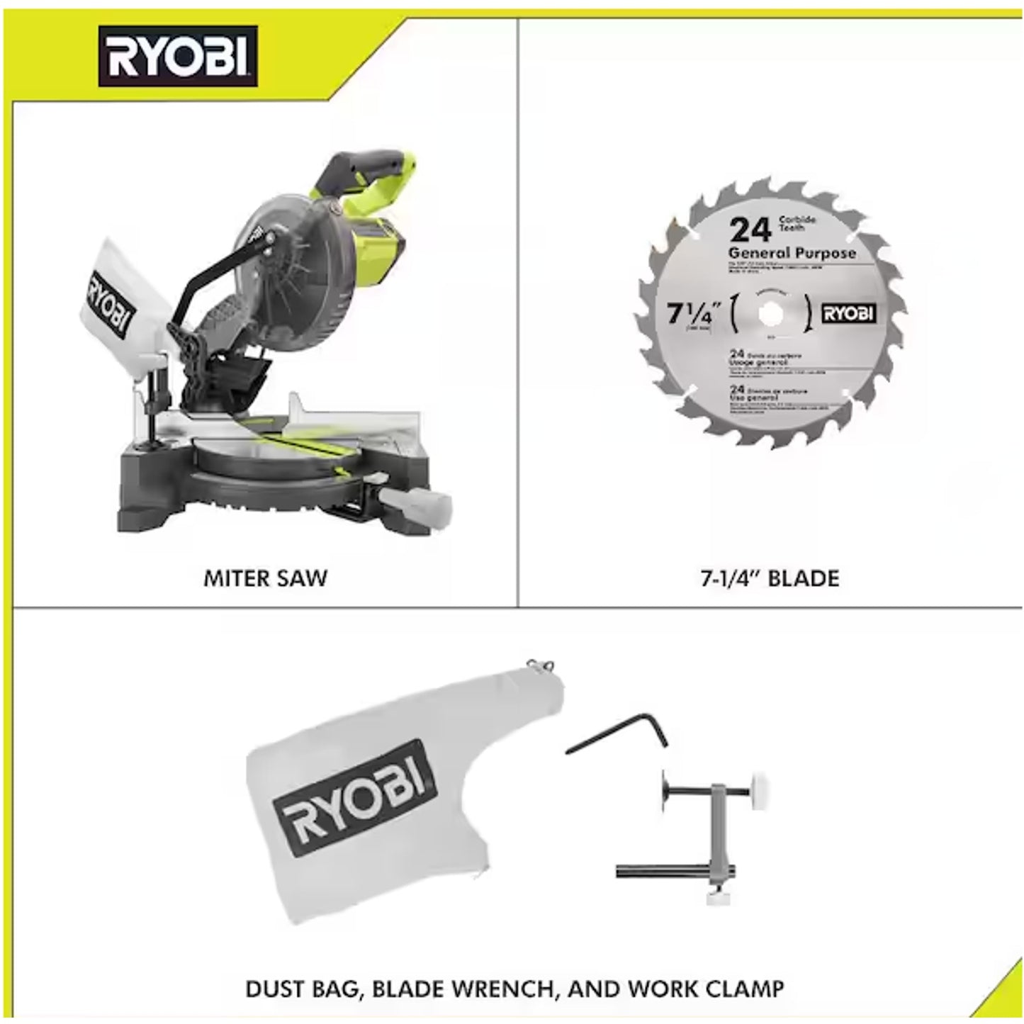 Ryobi TS 1144 Heavy Duty Miter Saw 7 1/4" 110V Light wt w/2 Blades 5,000 RPM