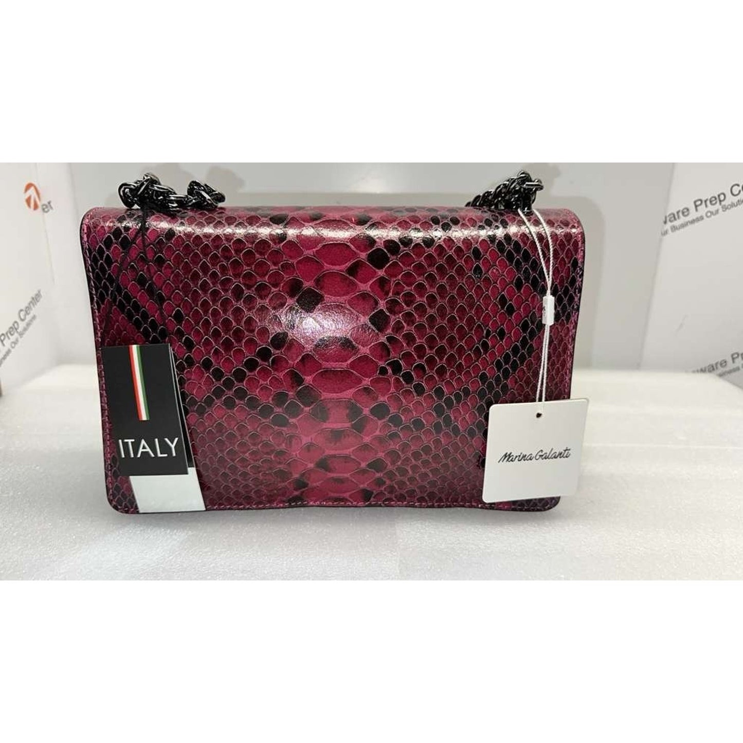 Marina Galanti Pink/Gunmetal Italian Croc Leather Handbag Vera Pelle "NWT"