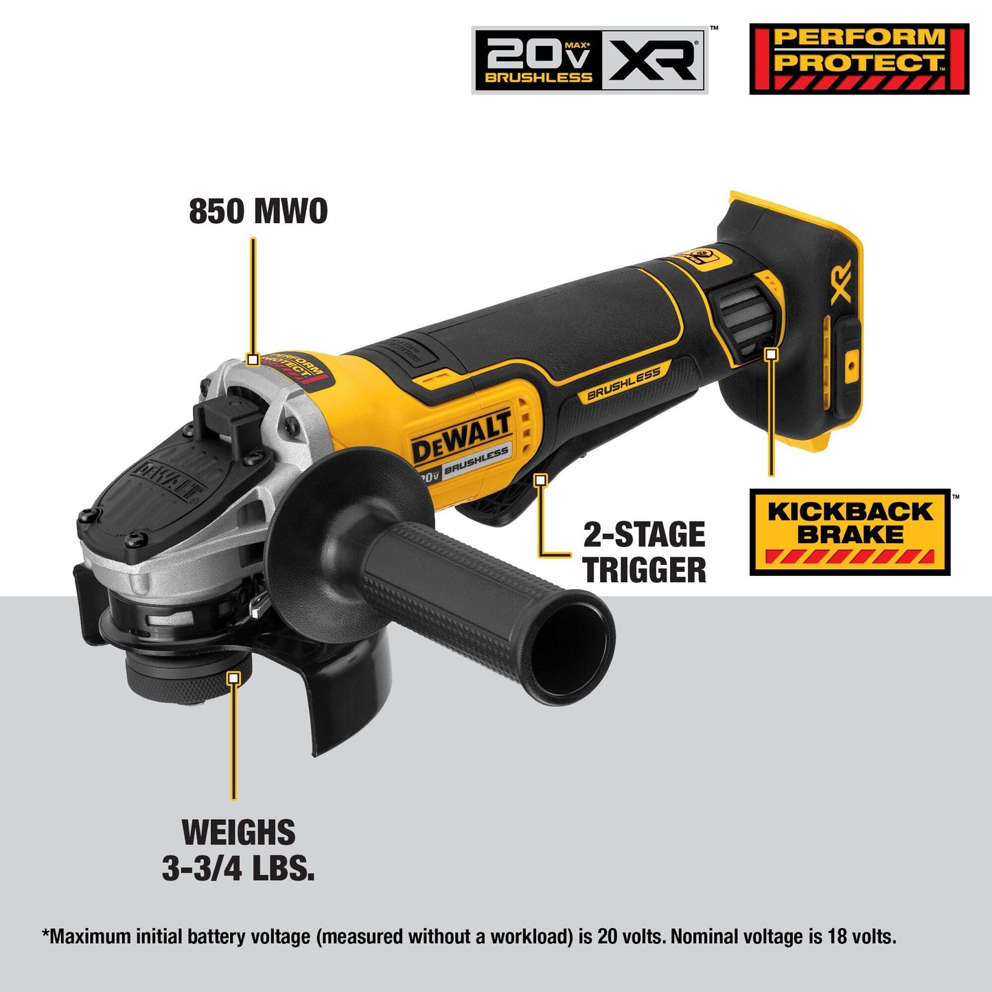 Dewalt DCG412B 20V MAX* Lithium Ion 4-1/2” grinder (Tool Only)