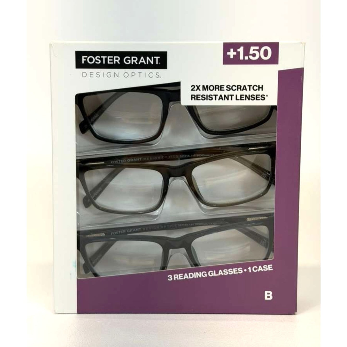 Foster Grant 815 Classic Plastic Square Reading Glasses 3 Pack +1.50