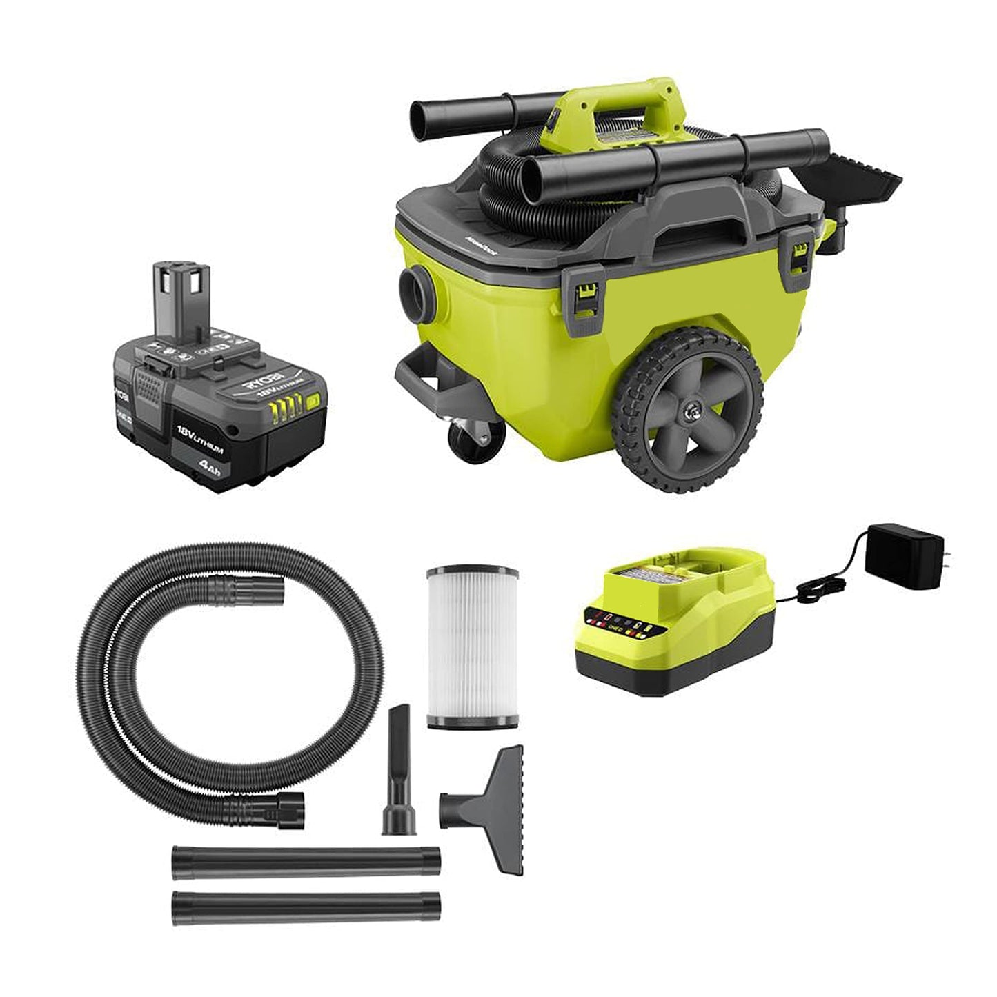 Pacroban ONE+ 18V Cordless 6 Gal. Wet/Dry Vacuum Kit with 4.0 Ah Battery, Charger and Vacuum Accessories