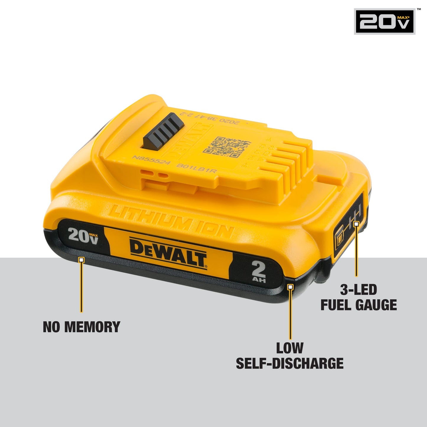 DEWALT 20V MAX Battery, Compact 2.0Ah Double Pack (DCB203-2), Yellow