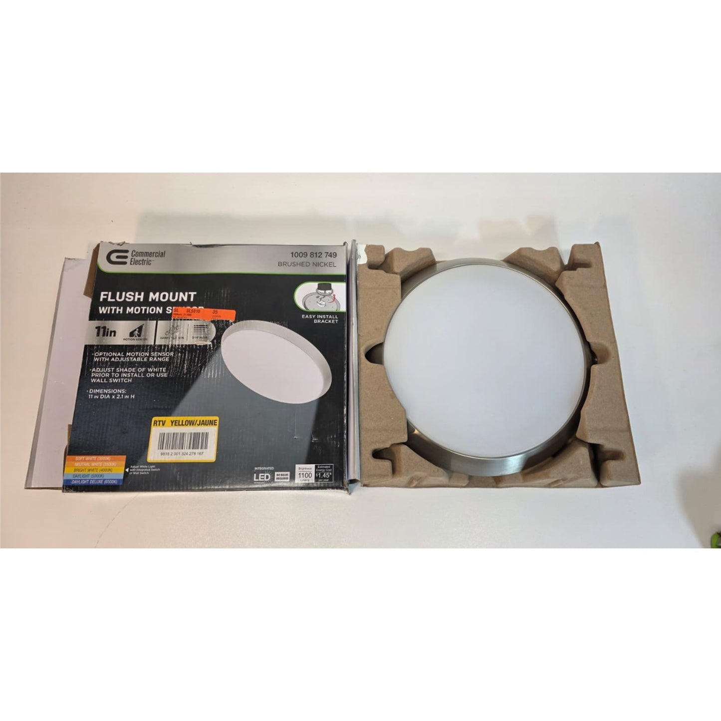 11 in. Brushed Nickel Motion Sensor Integrated LED Dimmable Selectable CCT Flush