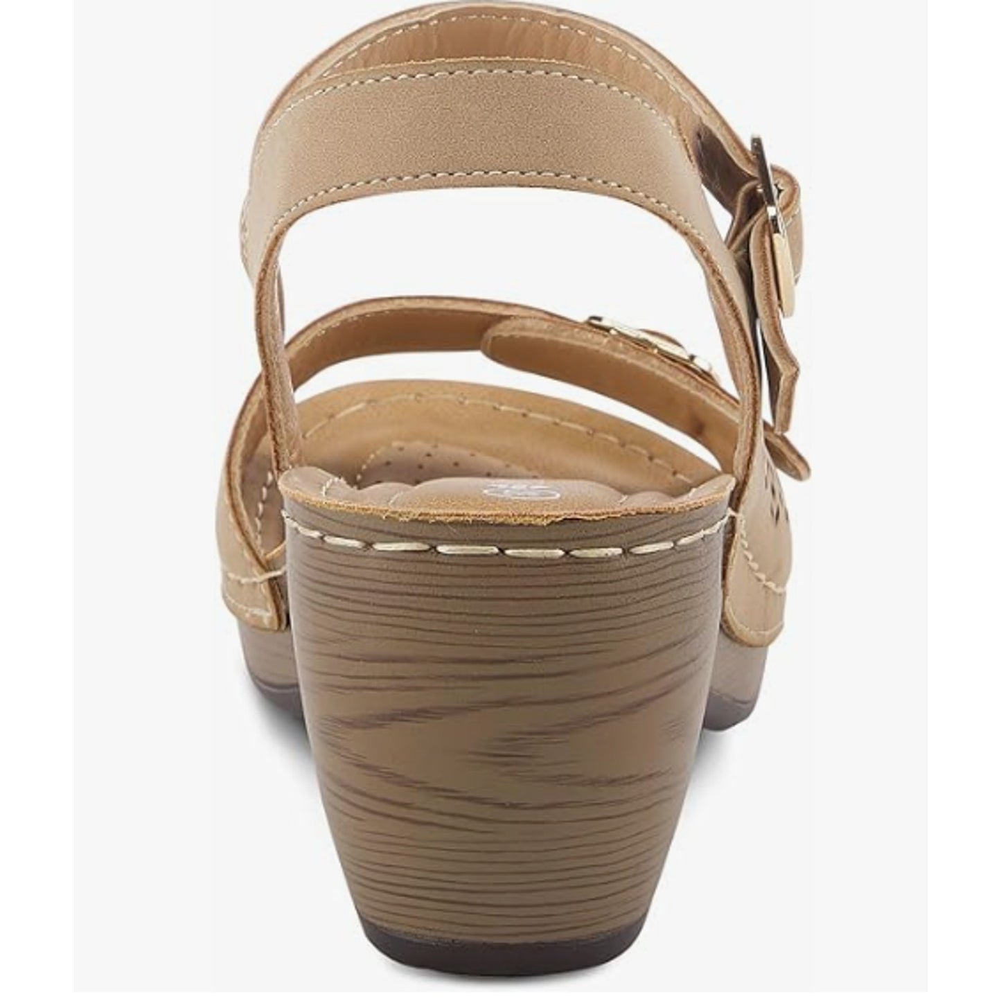 Patrizia Women's Shantay Adjustable Wedge Sandals with Back Strap - Tan Sz 6.5-7