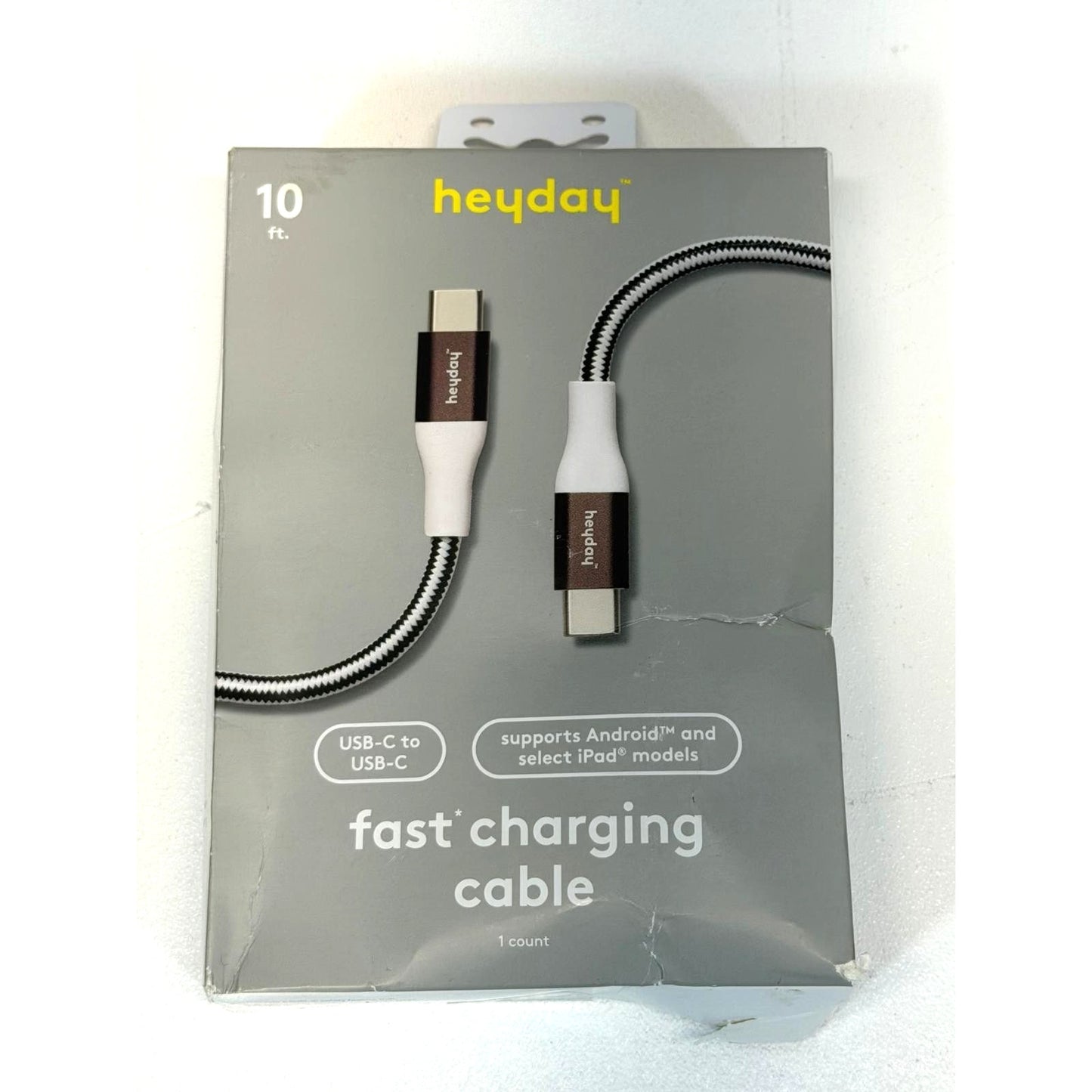 Heyday USB-C to USB-C Braided Cable 10ft Gunmetal Nylon Universal