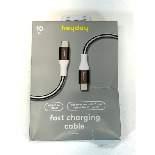 Heyday USB-C to USB-C Braided Cable 10ft Gunmetal Nylon Universal