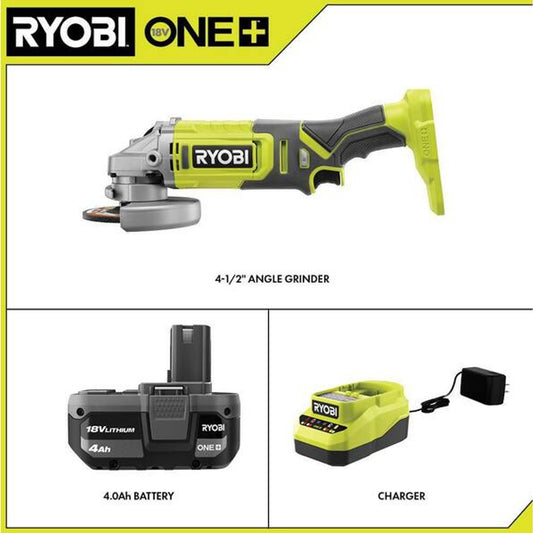 ONE+ 18V 4-1/2 in. Angle Grinder with ONE+ 18V 4.0 Ah Lithium-Ion and charger