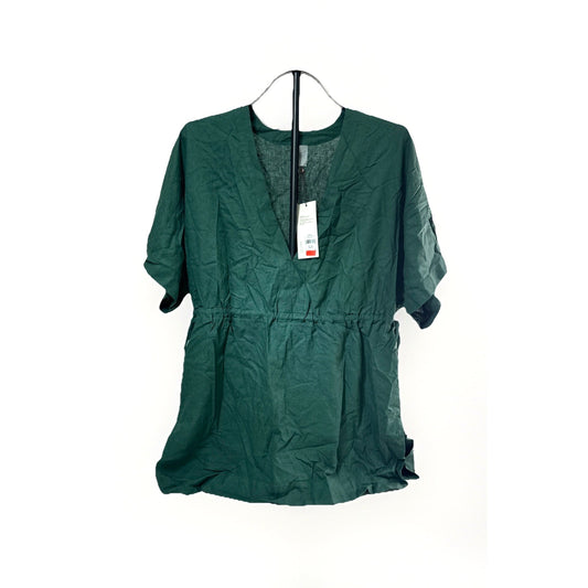 Calia Linen Blend Swim Cover Up Tunic Kaftan Drawstring Green Size L
