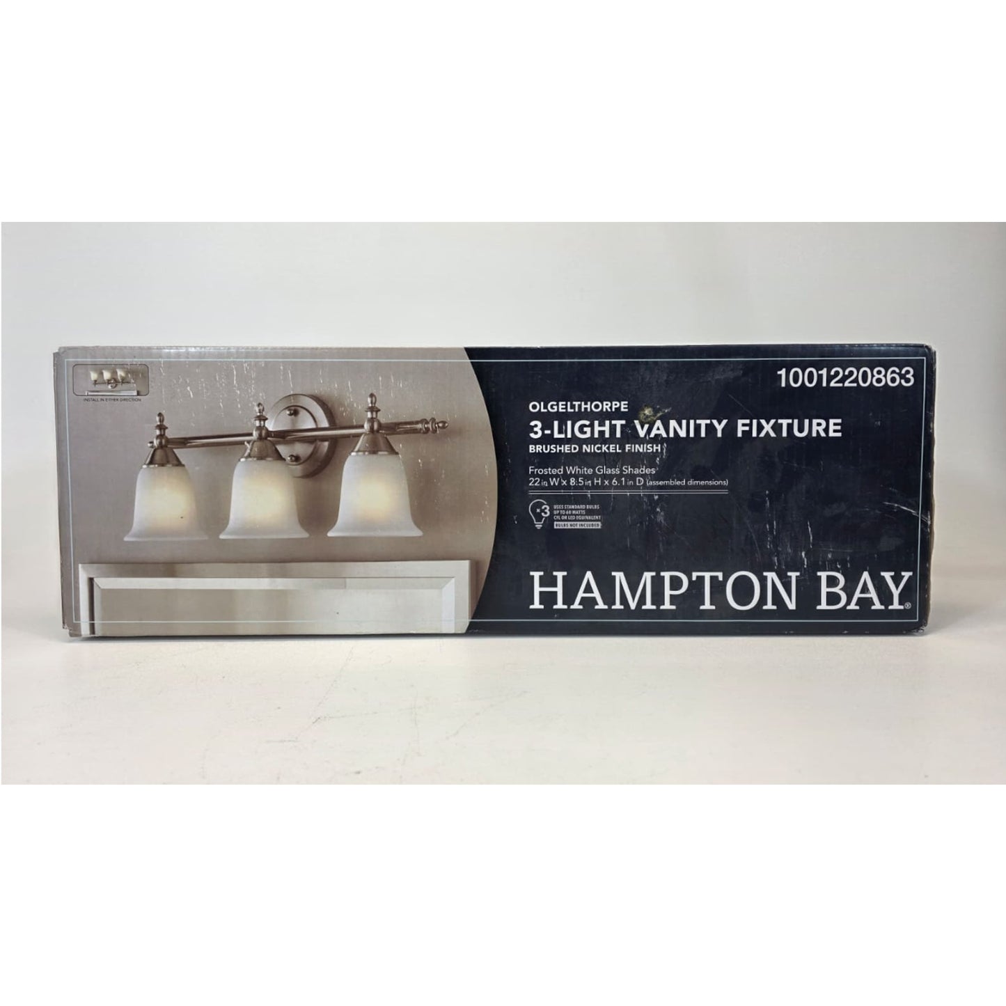 Hampton Bay Olgelthorpe 3-Light Brushed Nickel Vanity Light New