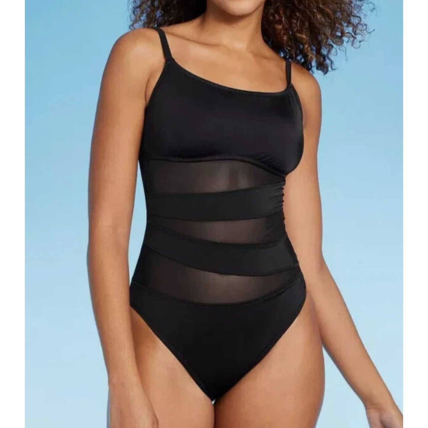 Women's Mesh Front One Piece Swimsuit - Shade & Shore Black Size Small 4-6