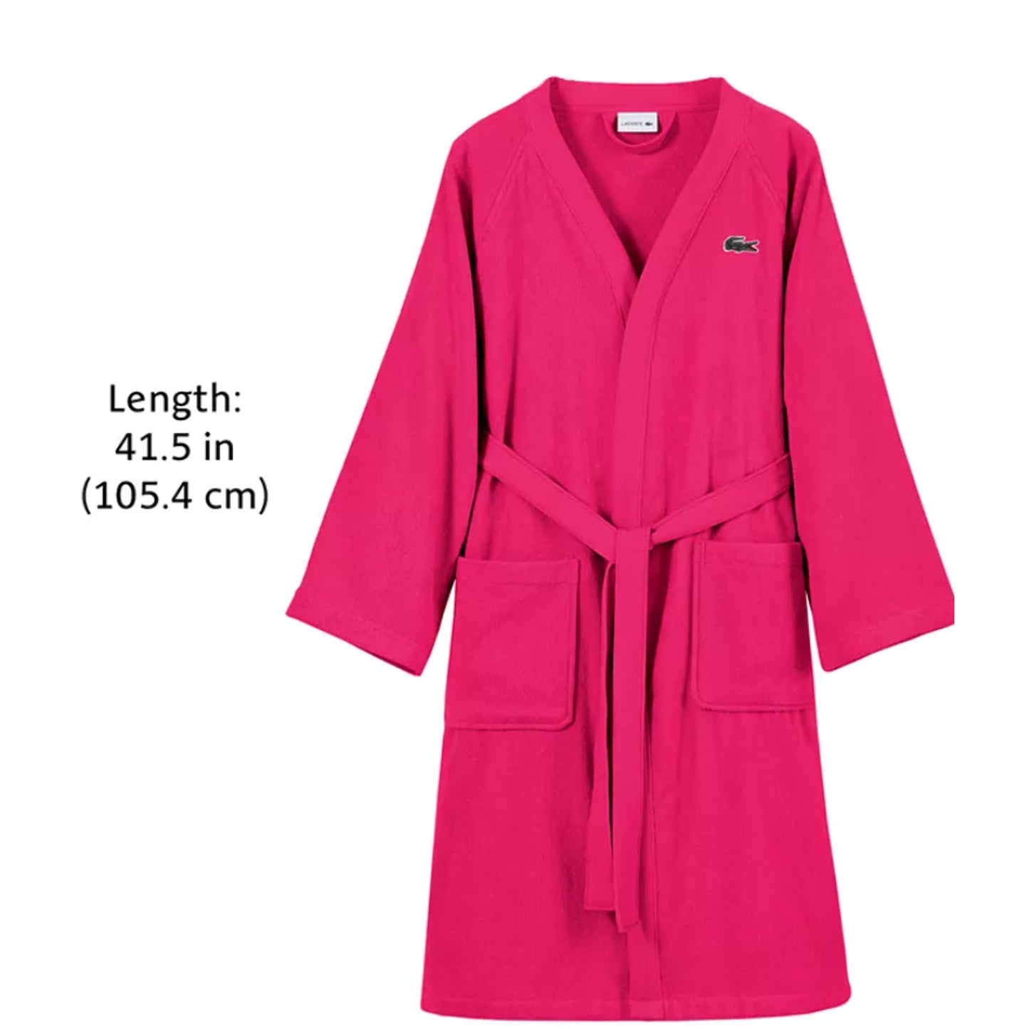 Lacoste Home Logo Patch 100% Cotton Pique Bath Robe ,Magenta ,One Size.
