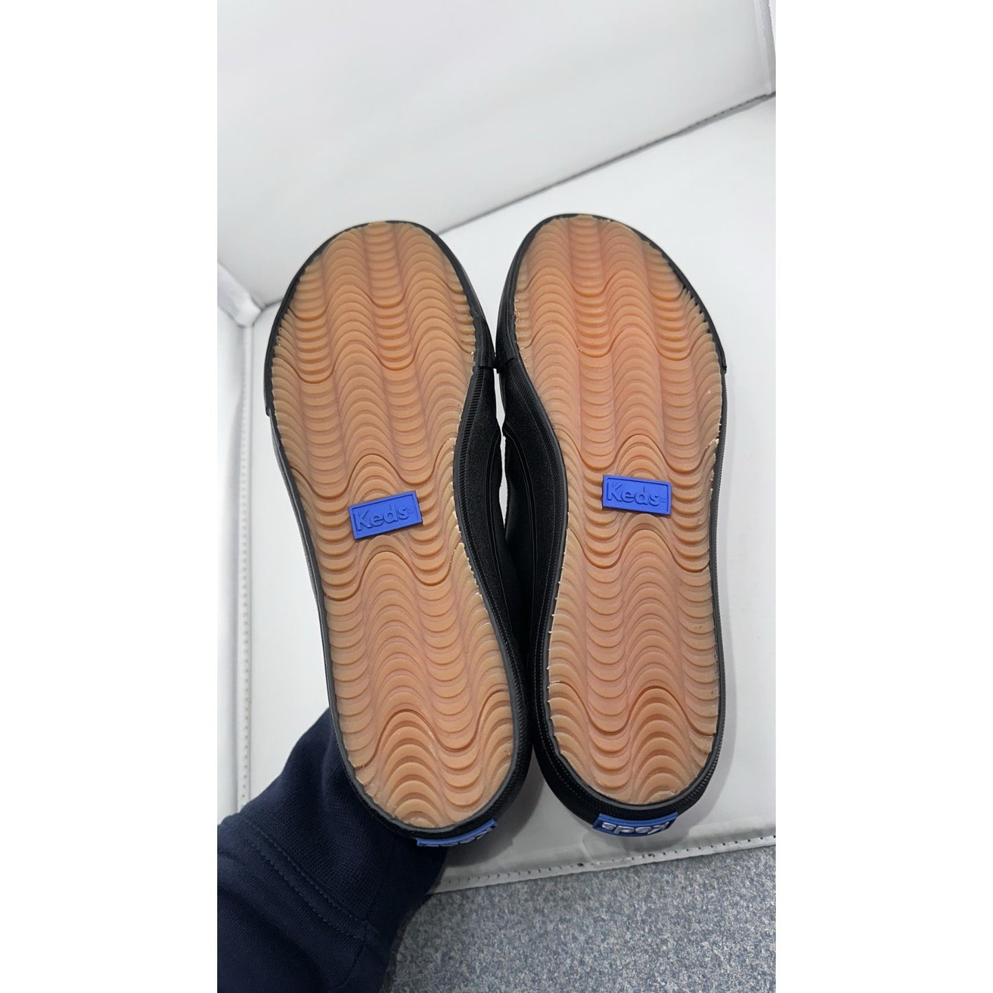 KEDS Women's Double Decker Leather Slip-on Sneaker in Black Size 8.0