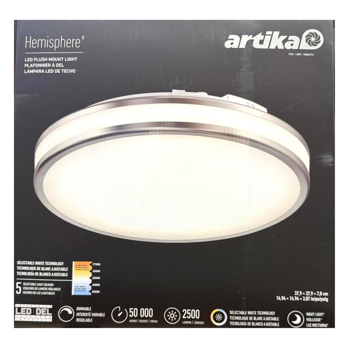 Artika Hemisphere LED Flush Mount Light 37.9 x 37.9 x 7.8 cm New