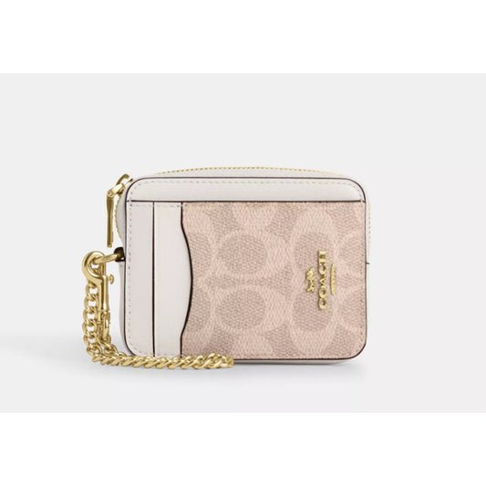 Coach Sand Chalk Signature Canvas Zip Card Case Wallet