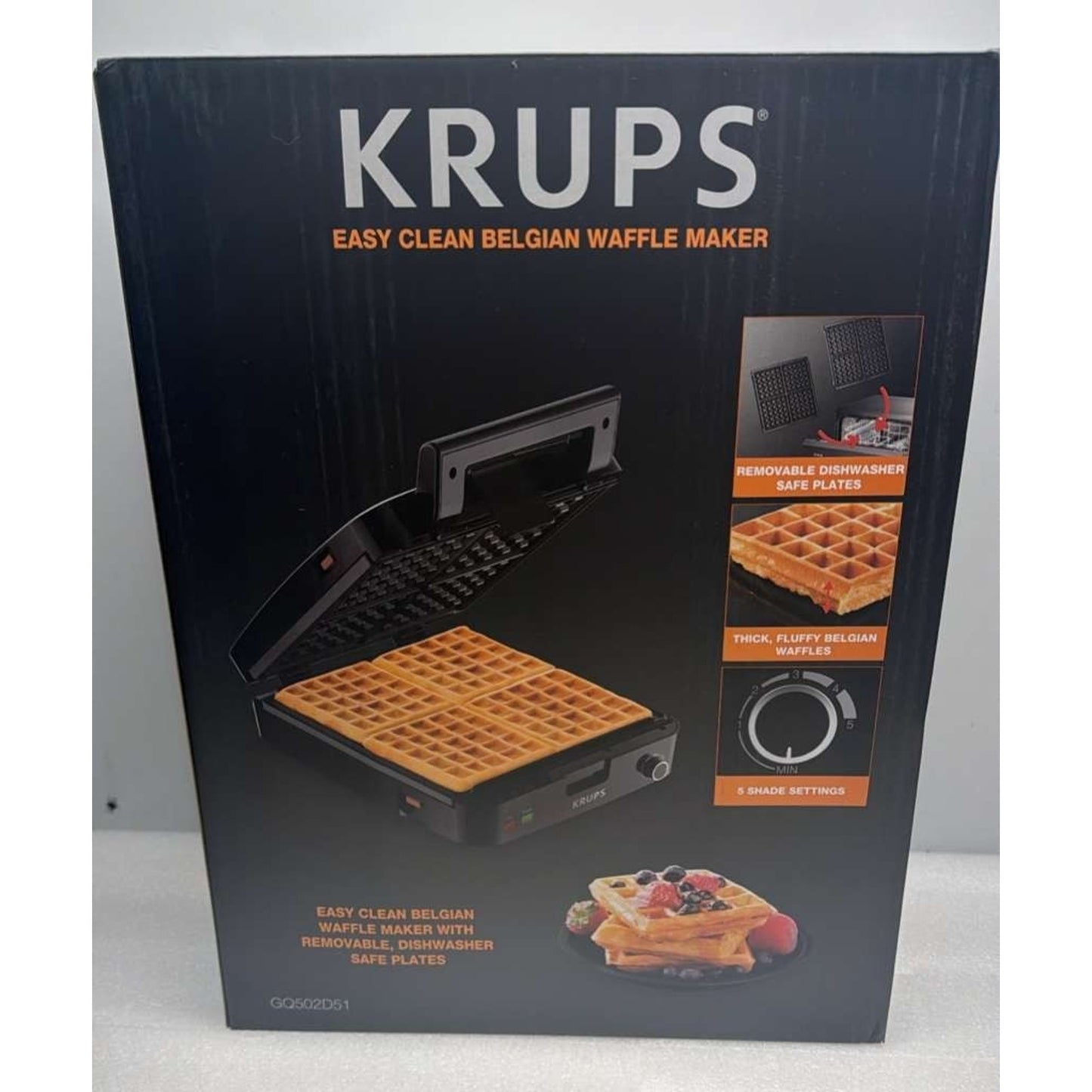 KRUPS 4-Slice Belgian Waffle Maker Stainless Steel, 5 Browning Levels, Audible