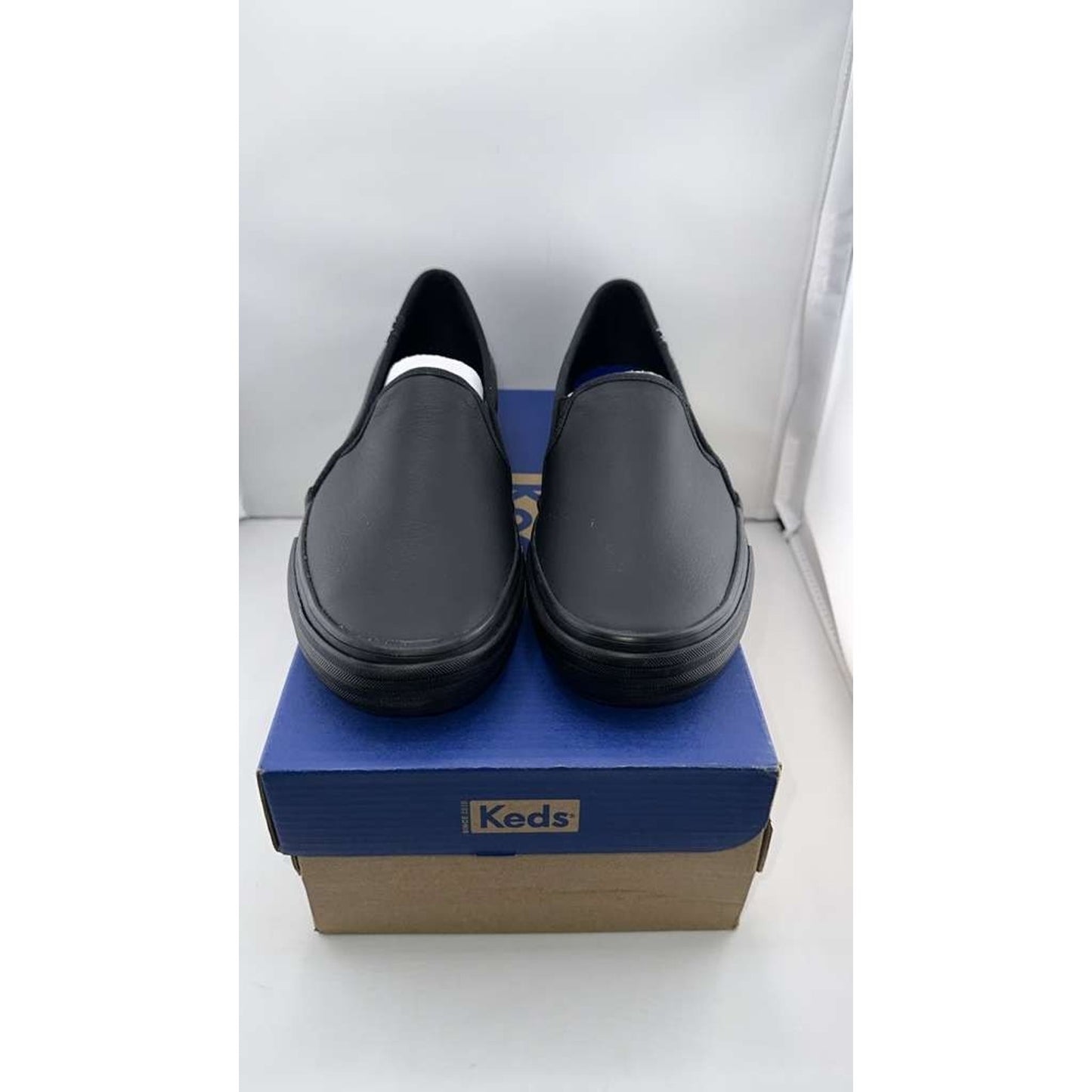 KEDS Women's Double Decker Leather Slip-on Sneaker in Black Size 8.0