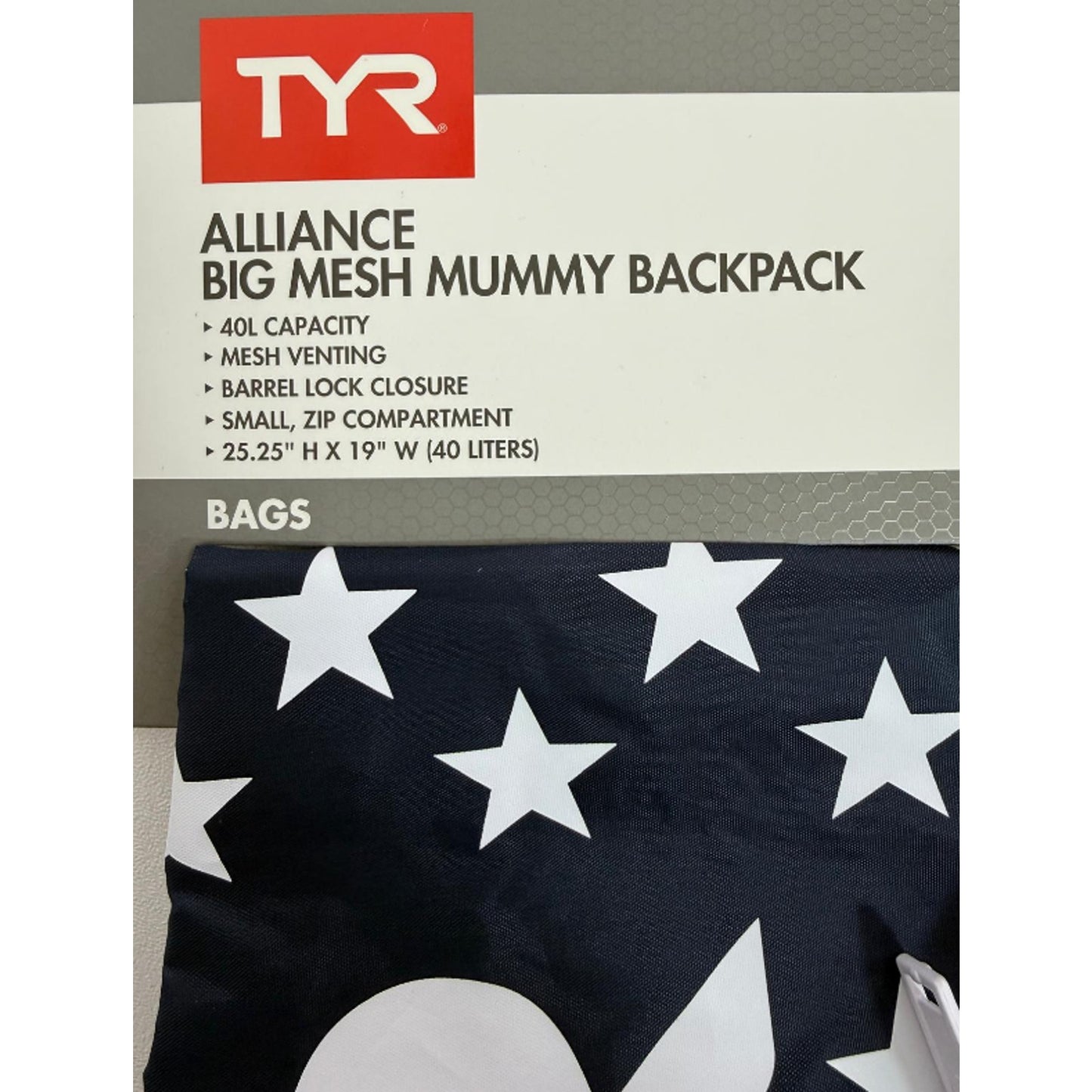 TYR 40L Big Mesh Mummy Backpack, Red White Blue LBMMB3642